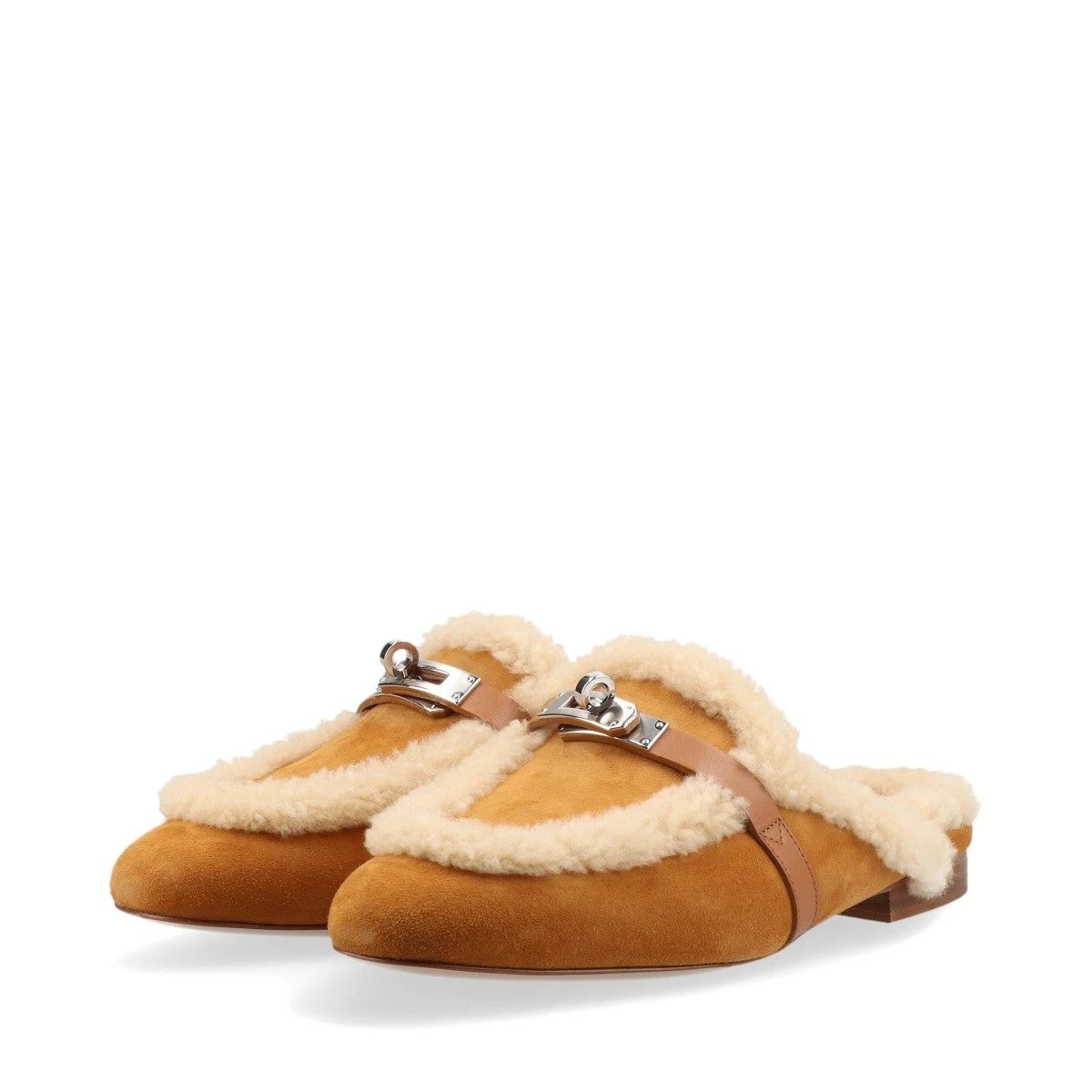 エルメス オズ スエード×ボア ミュール 37 レディース ブラウン ケリー