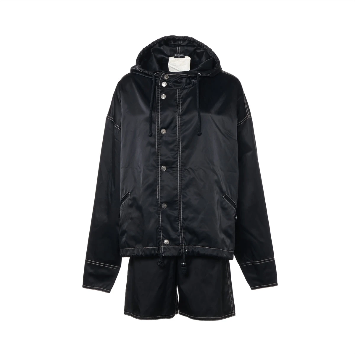 【新作】CHANEL コットン混ジャケット ブラック シャネル 96SS コットン×ナイロン セットアップ 36 レディース