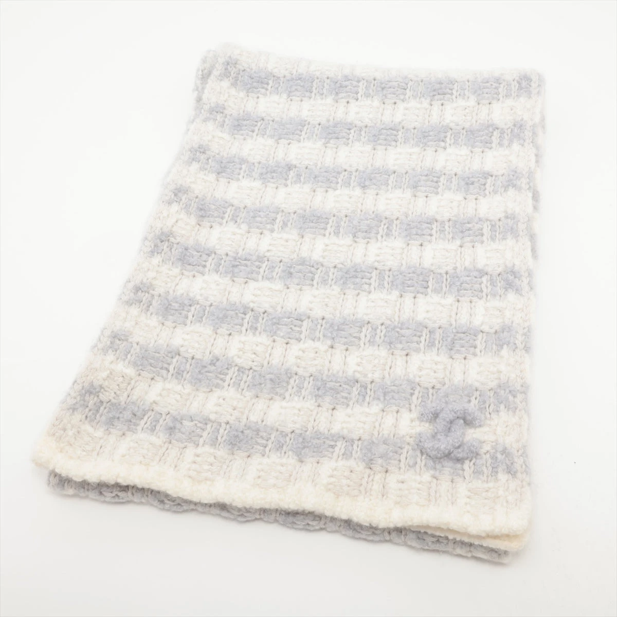 シャネル ココマーク 19K マフラー カシミヤ×シルク グレー×ホワイト  