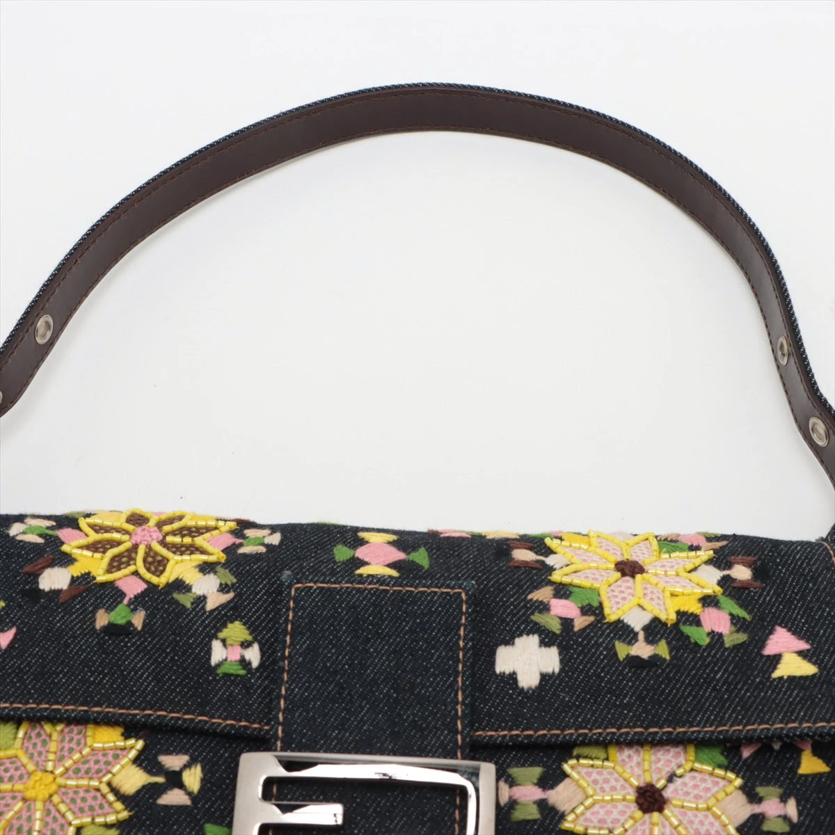 FENDI ビーズ マンマバケット ワンショルダー デニム 花柄 9661 FENDI フェンディ マンマバケット フラワービーズ ショルダー