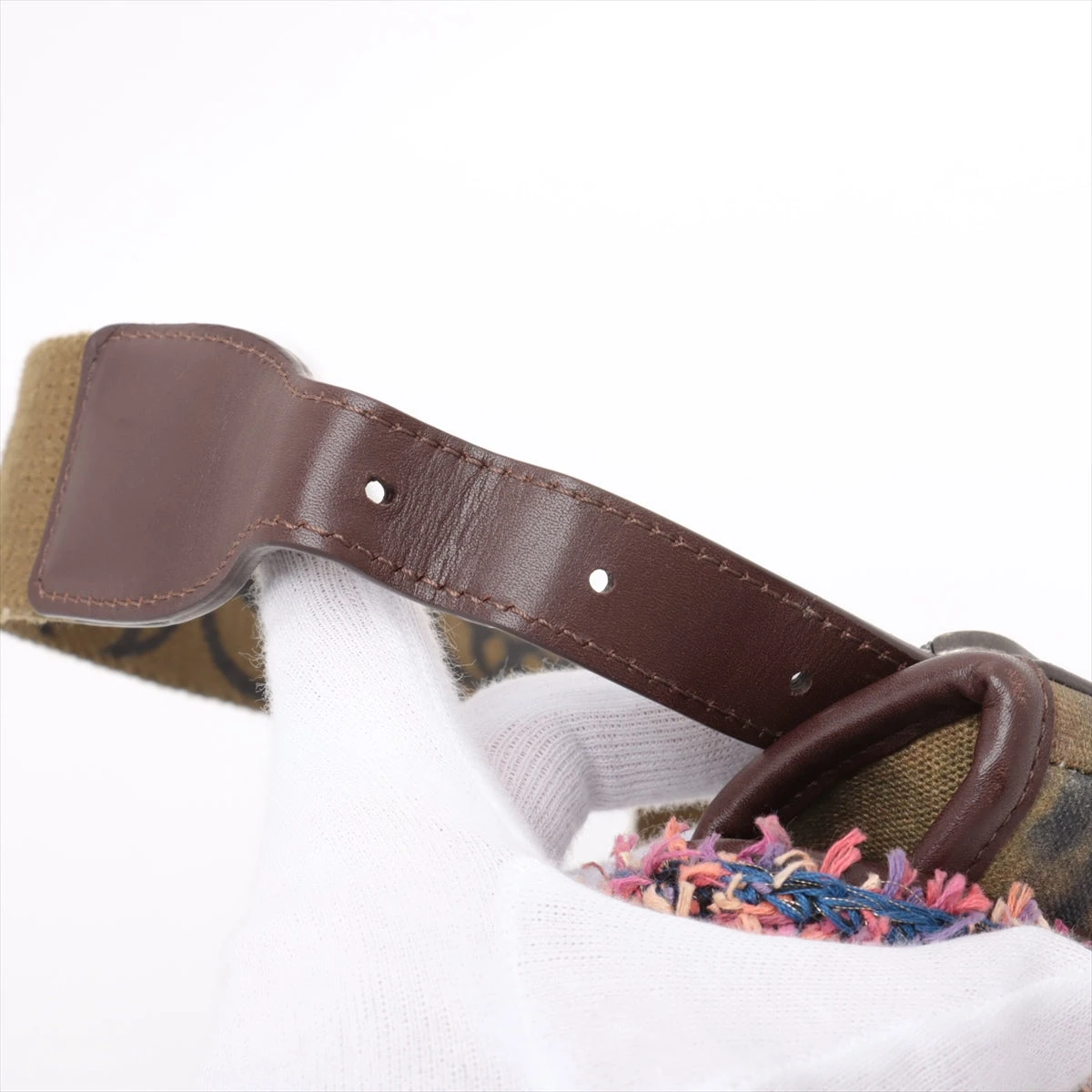 シャネル エンブロイダリー キャンバス×レザー ショルダーバッグ