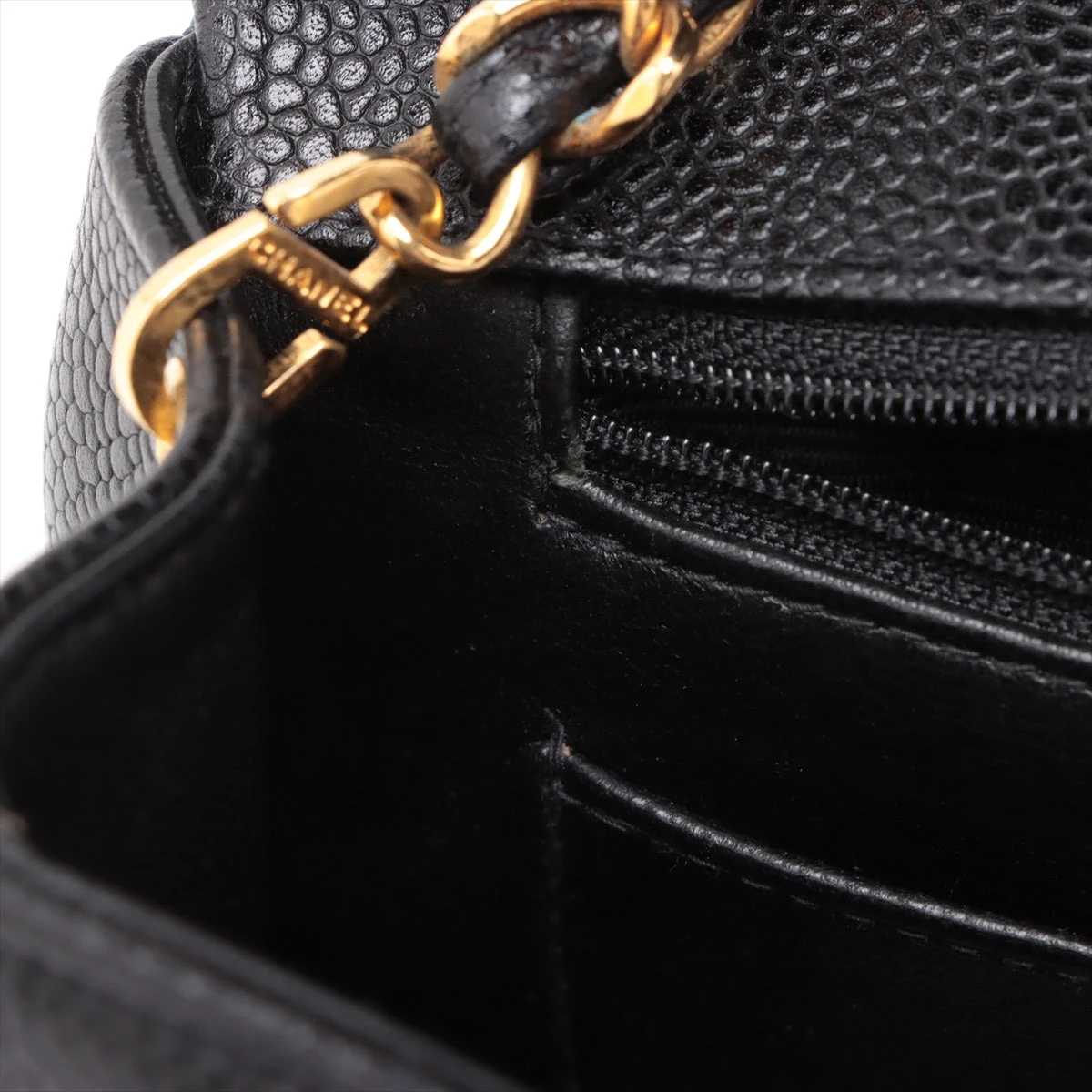 美品【CHANEL】ブラック キャビアスキン シングルフラップバック シャネル マトラッセ キャビアスキン シングルフラップ シングル