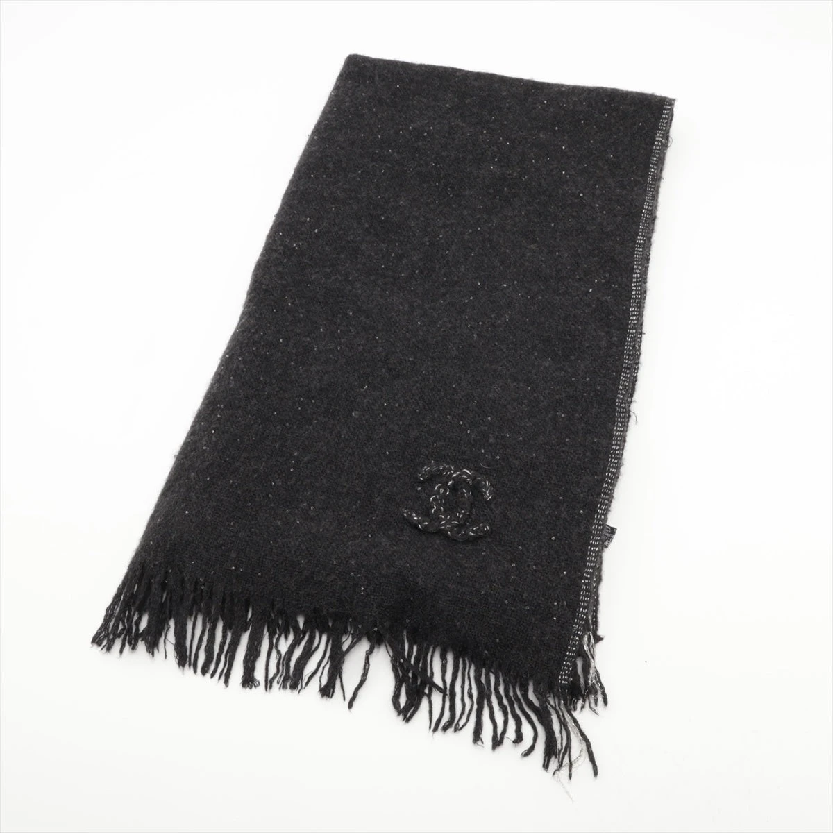 シャネル ココマーク カシミヤシルク マフラー ブラック×グレー シャネル ココマーク カシミヤシルク マフラー ブラック×グレー