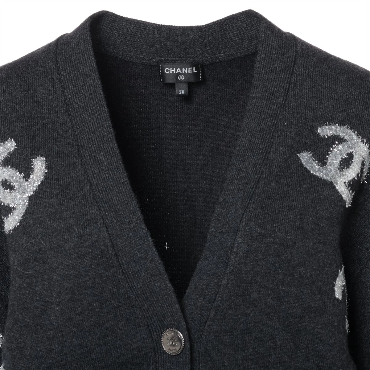 シャネル ココボタン 22A カシミヤ カーディガン 38 レディース グレー