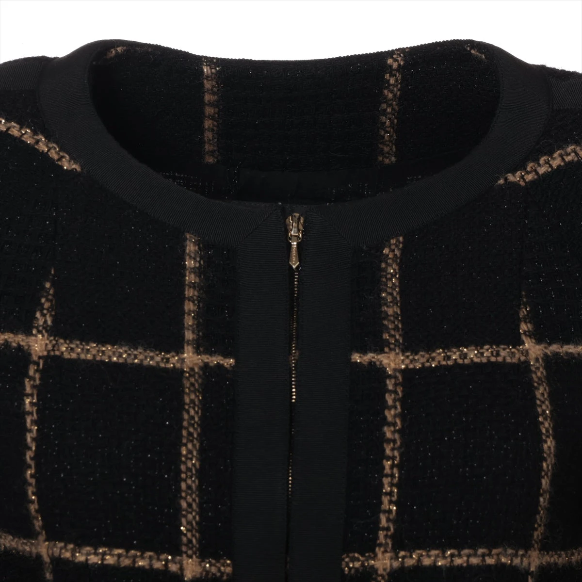 シャネル カメリアボタン ウール ノーカラージャケット 34 シャネル ココマーク カメリア 23AW ウール ジャケット 34