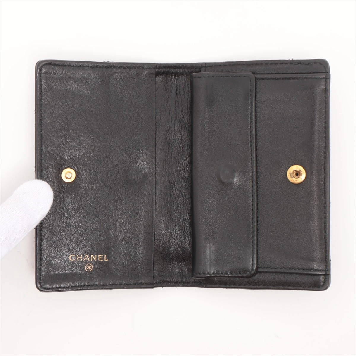 シャネル ビコローレ レザー カードケース ブラック ゴールド金具 1