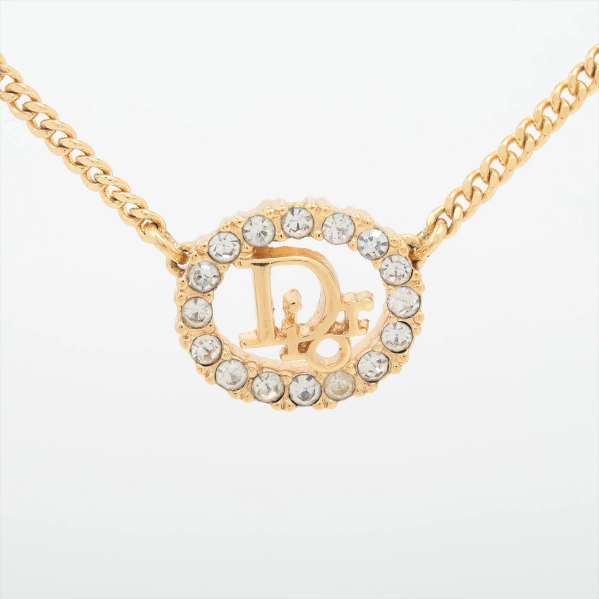 クリスチャンディオール Diorロゴ ネックレス GP×ラインストーン 