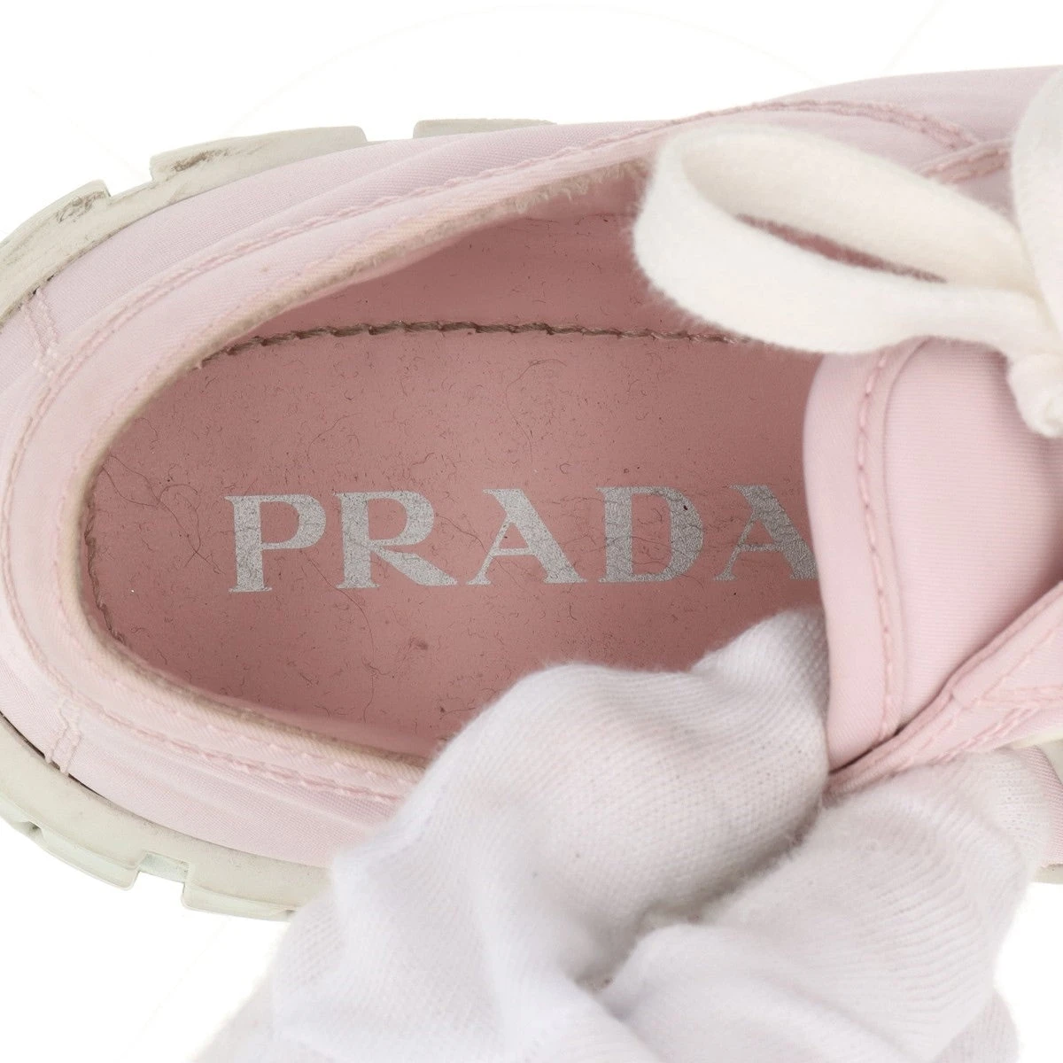 箱、保存袋付き✨プラダ　レザーバレエシューズ　リボン　ロゴ　ライトピンク　37 ☆Prada☆ロゴ入り レザーリボン付 バレエシューズ (PRADA