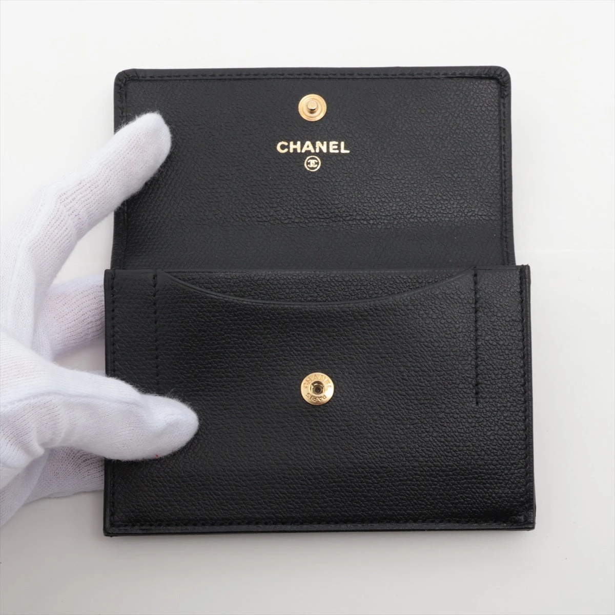 シャネル ココボタン キャビアスキン コインケース ブラック ゴールド