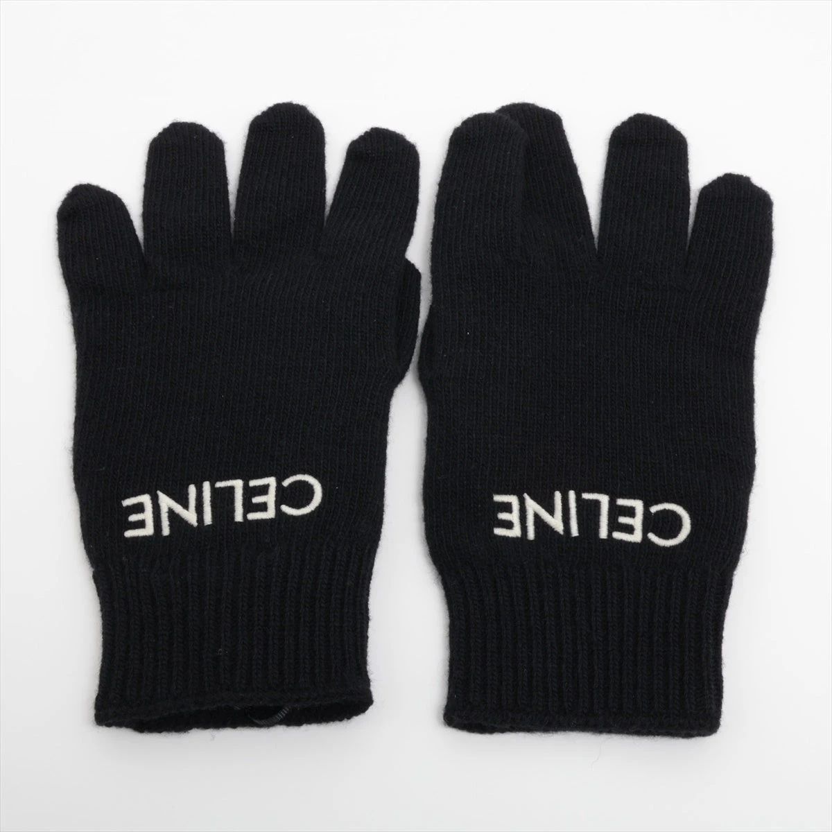 CELINEロゴ手袋正規品 セリーヌ ロゴ 手袋 M ウール ブラック A3315323｜中古ブランド品