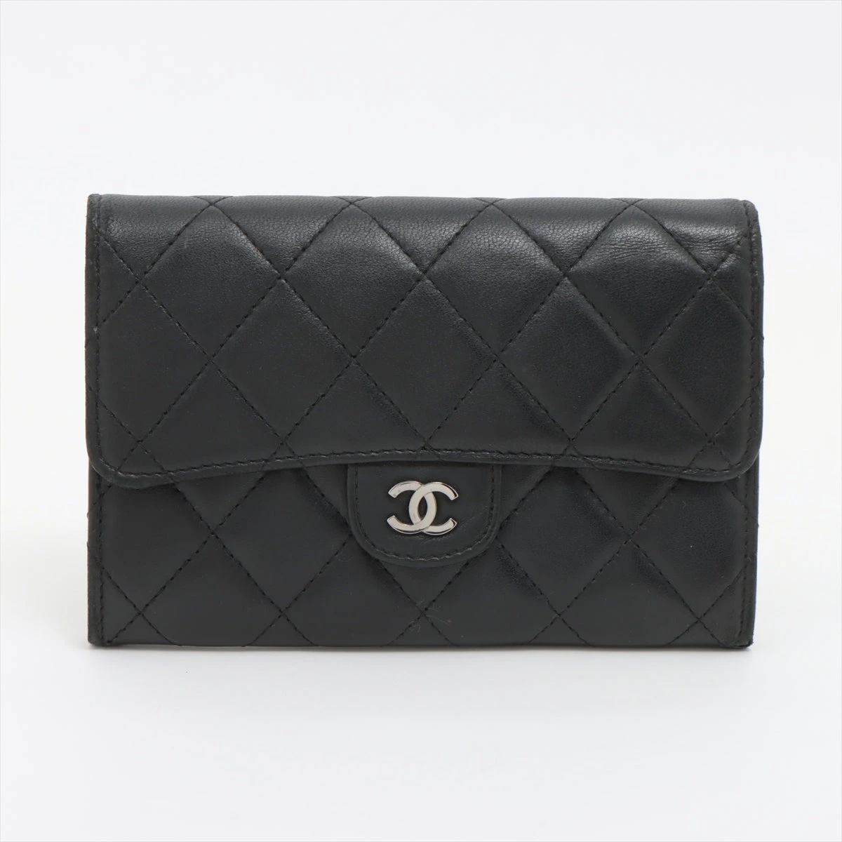 CHANEL シャネル マトラッセ ラムスキン 財布 コンパクト シルバー金具 シャネル マトラッセ ラムスキン コンパクトウォレット ブラック