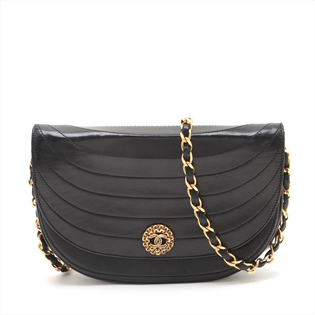 シャネル ハーフムーン ラムスキン チェーンショルダーバッグ ブラック
