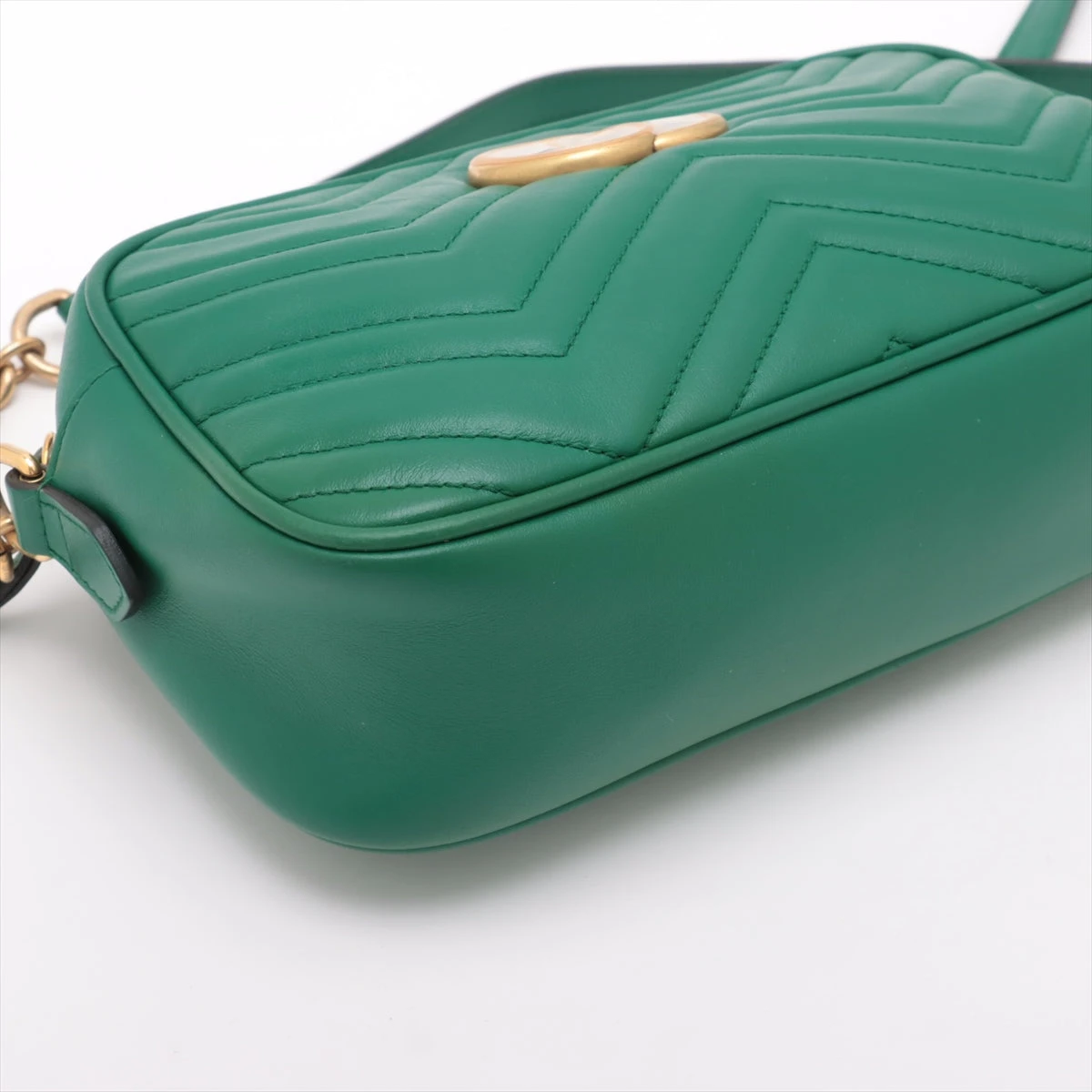 グッチ GGマーモント レザー チェーンショルダーバッグ グリーン