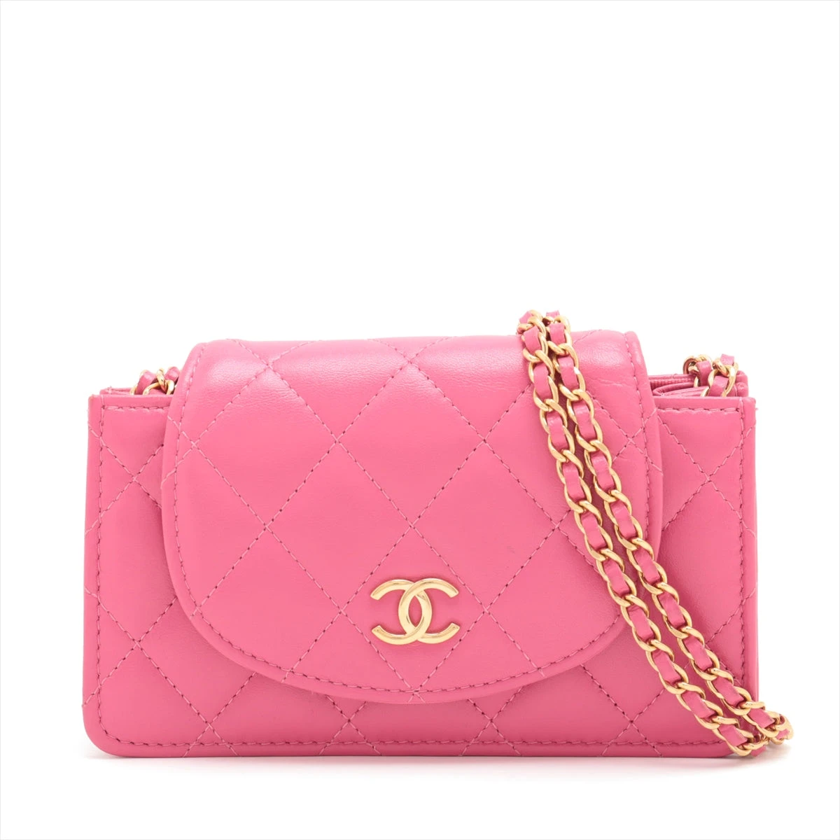 シャネル ラムスキンマトラッセミニ財布 ピンク