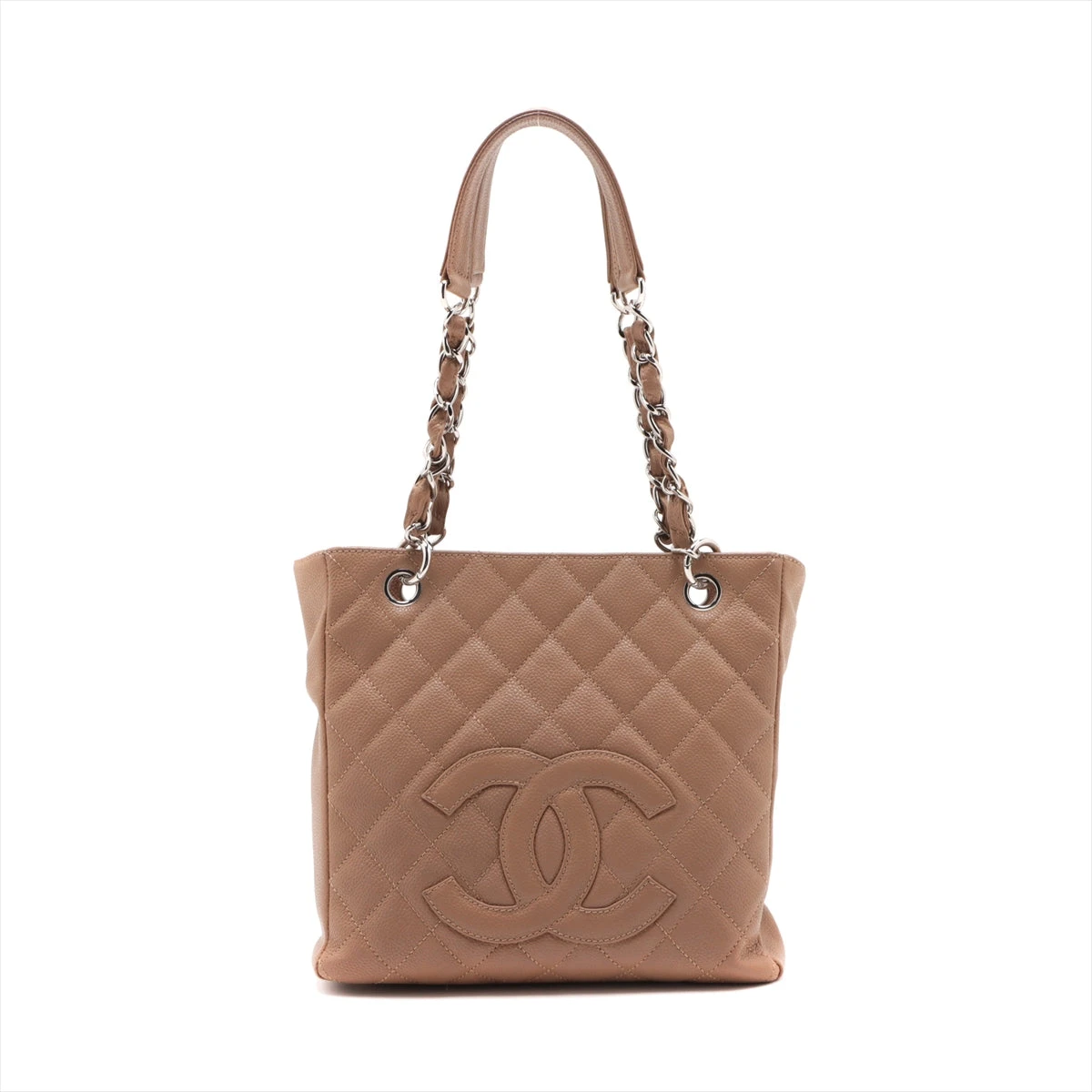 CHANEL PSTトートチェーンバッグ キャビアスキン　マトラッセ シャネル キャビアスキン PST チェーン トートバッグ ベージュ マトラッセ