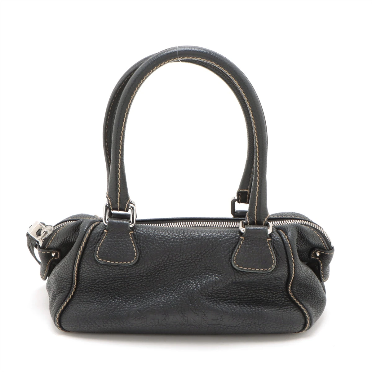 シャネル ロゴ レザー ハンドバッグ フリンジ ブラック シルバー金具 8  