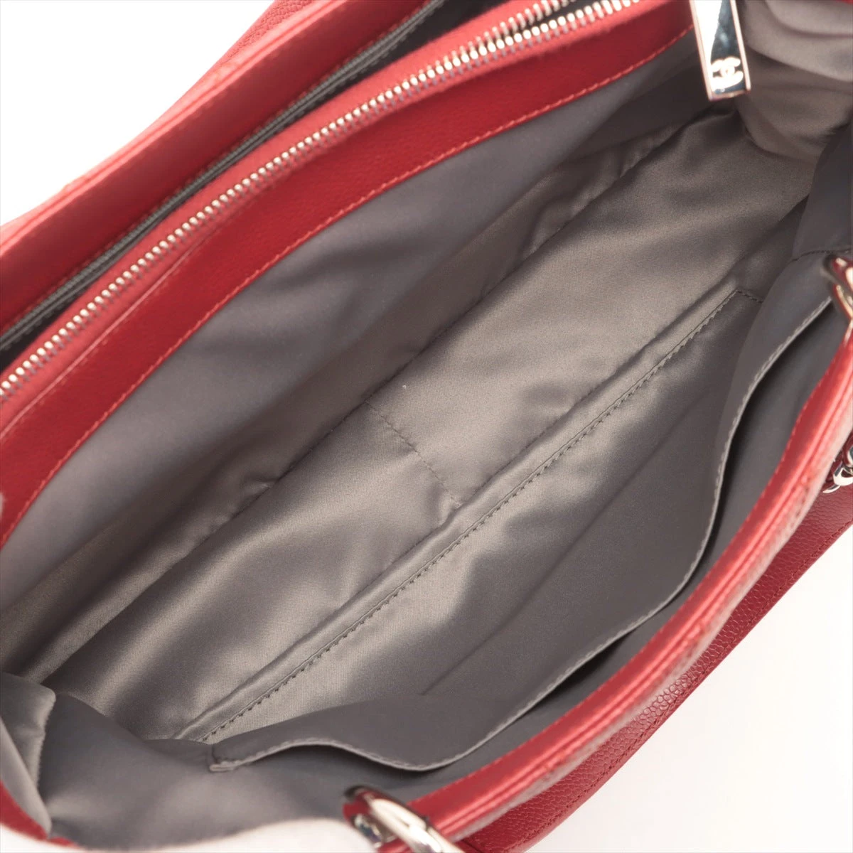 シャネル GST キャビアスキン チェーントートバッグ レッド シルバー