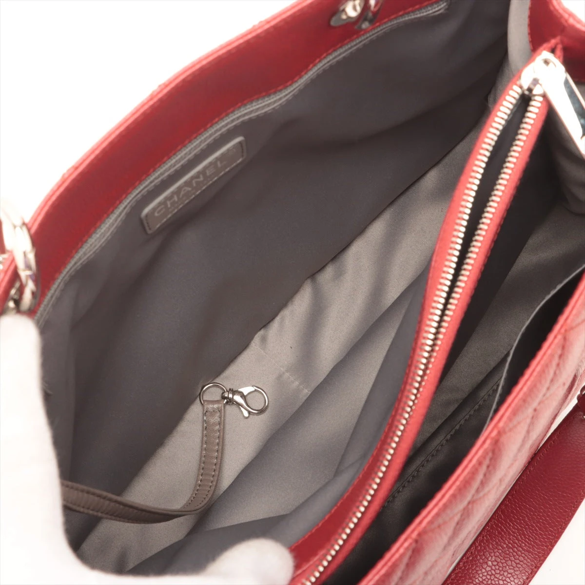 シャネル GST キャビアスキン チェーントートバッグ レッド シルバー