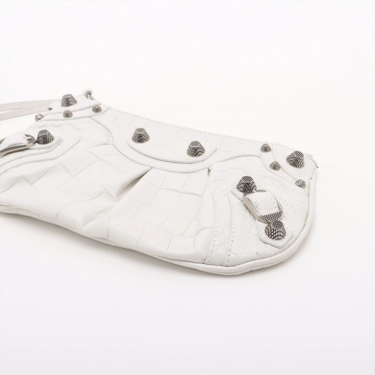 バレンシアガ ルカゴール クロコ型押し ポーチ ホワイト 694027 ミラー