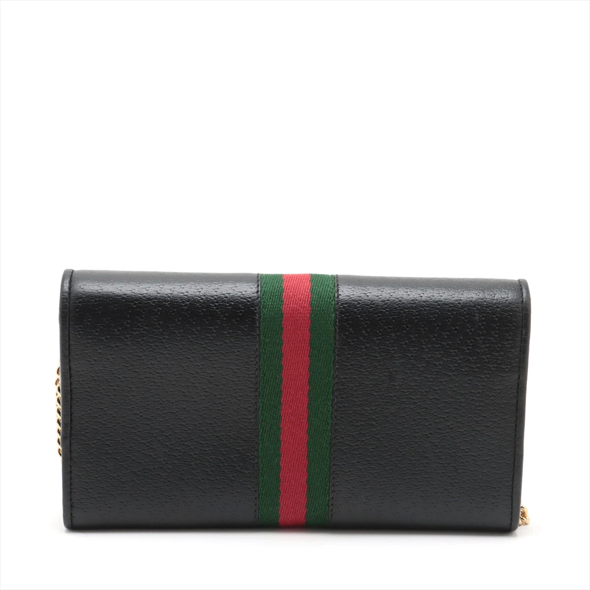 SS24 グッチ ブラックレザーチェーンウォレット GUCCI ブラックレザー 二つ折り財布 チェーン付き