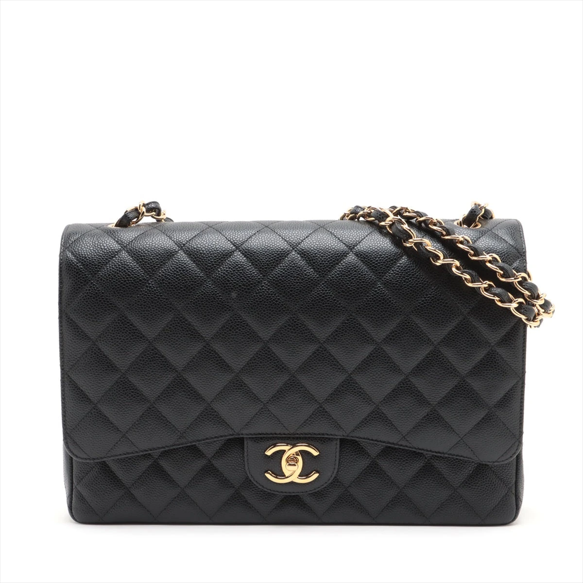 シャネル デカマトラッセ34 マキシ キャビアスキン ダブルフラップ  