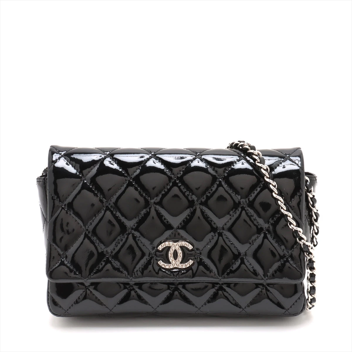 シャネル マトラッセ パテントレザー チェーンウォレット ブラック
