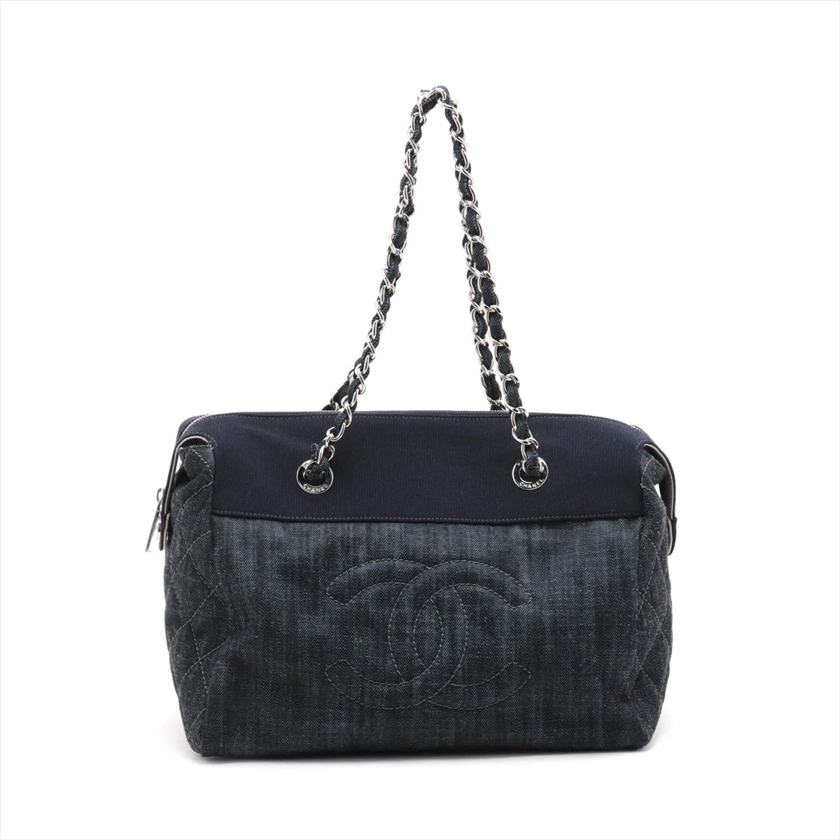 シャネル ココマーク デニム チェーンハンドバッグ ネイビー シルバー  