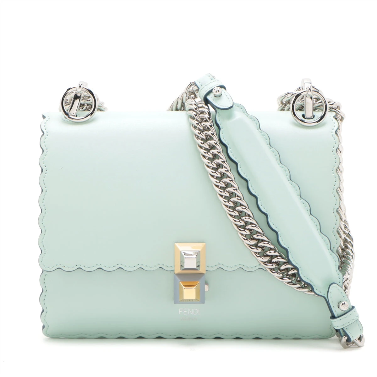 フェンディ ミニキャナイ レザー チェーンショルダーバッグ ミント
