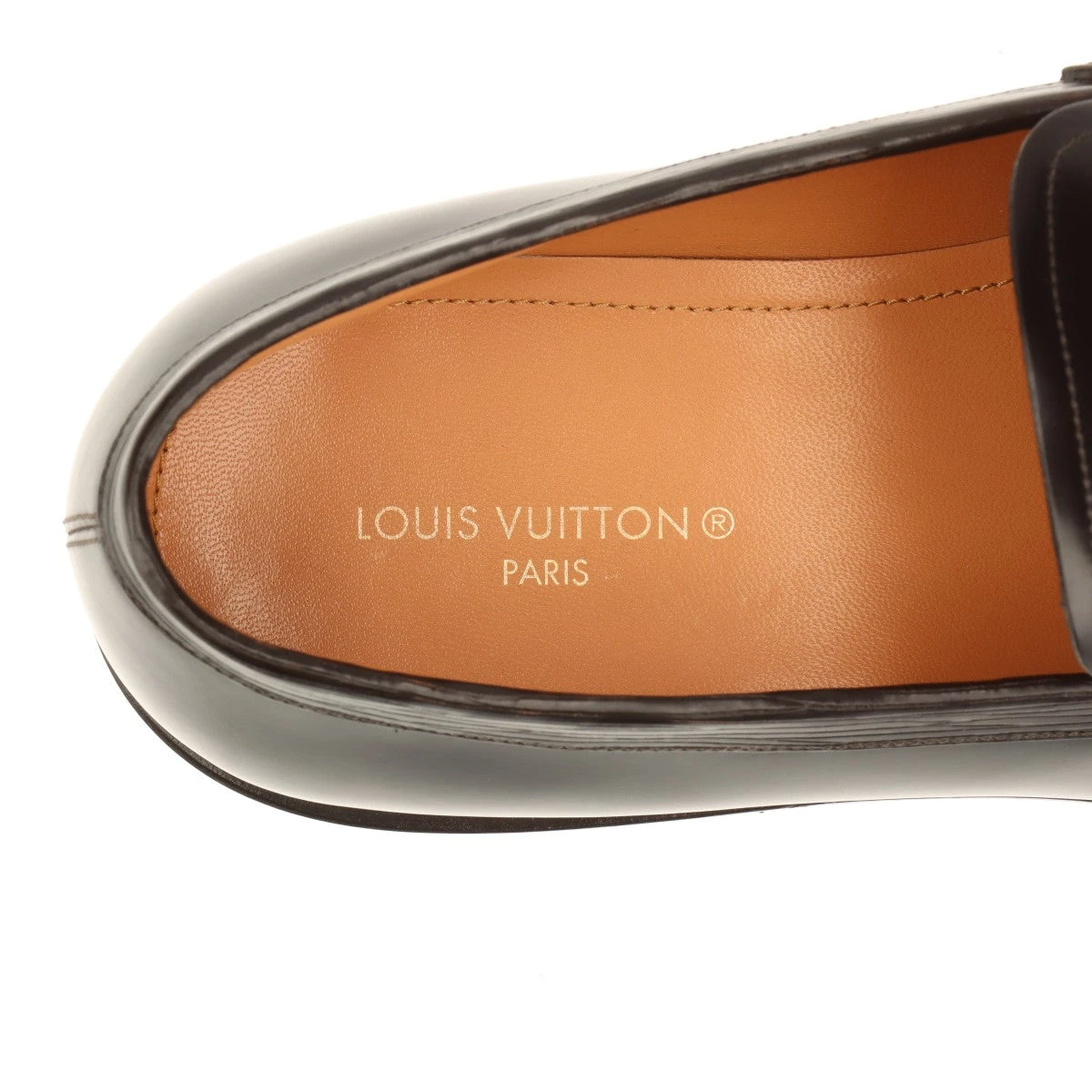 ルイヴィトン　サイズ表記「38 1/2」袋付き　オレンジレザー　ローファー Louis Vuitton ヴィトンローファー レザー オレンジアクセント