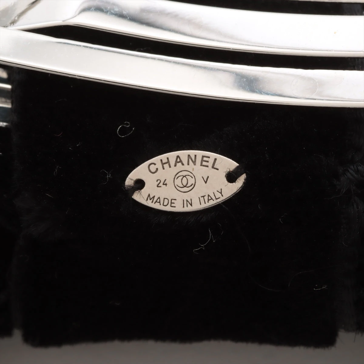 シャネル ココマーク リボン 24V バレッタ GP×ベロア ブラック