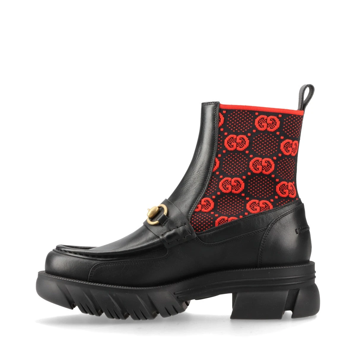 グッチ ホースビット ニット×レザー ショートブーツ 5 ユニセックス