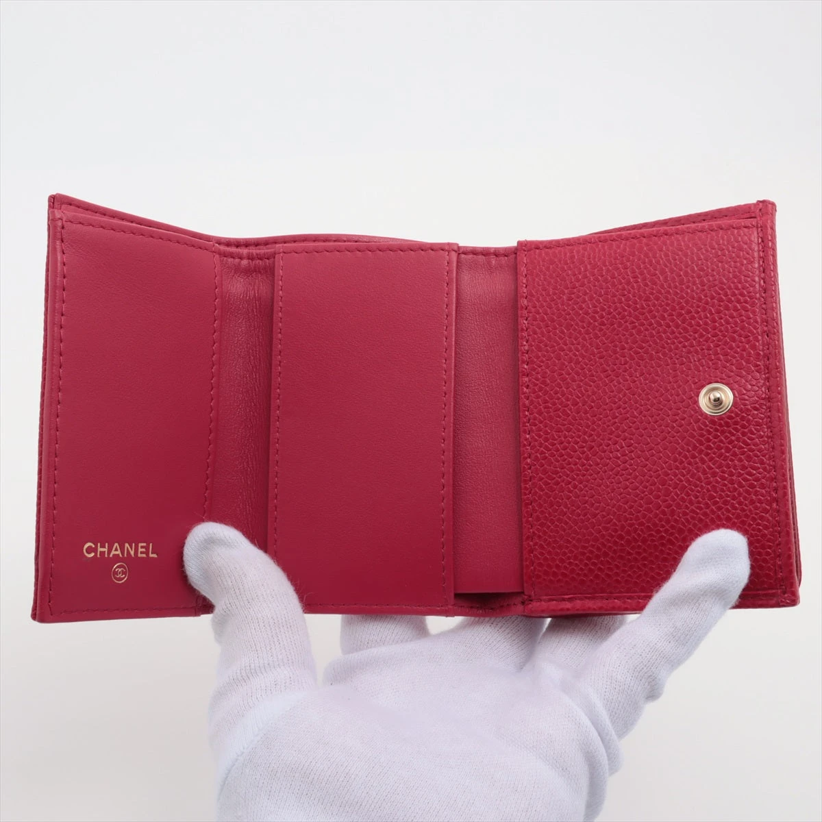 美品28番台】CHANEL ココマーク コンパクトウォレット/レッド シャネル 