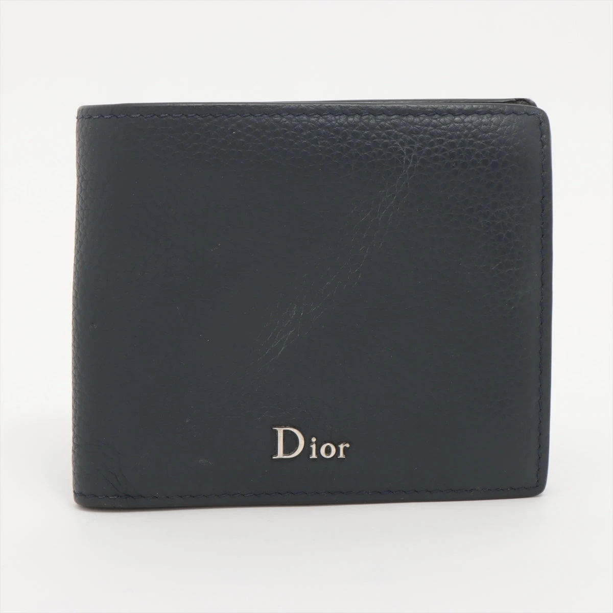 ディオール ロゴ レザー コンパクトウォレット ブラック×ネイビー  