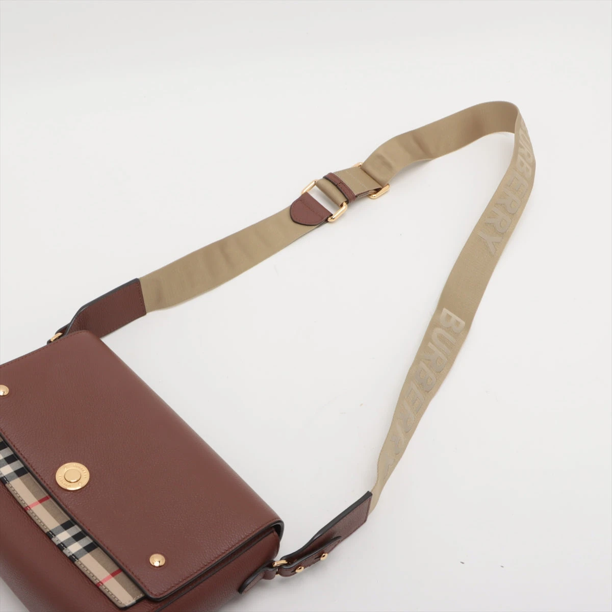 バーバリー ハンプシャー キャンバス×レザー ショルダーバッグ  