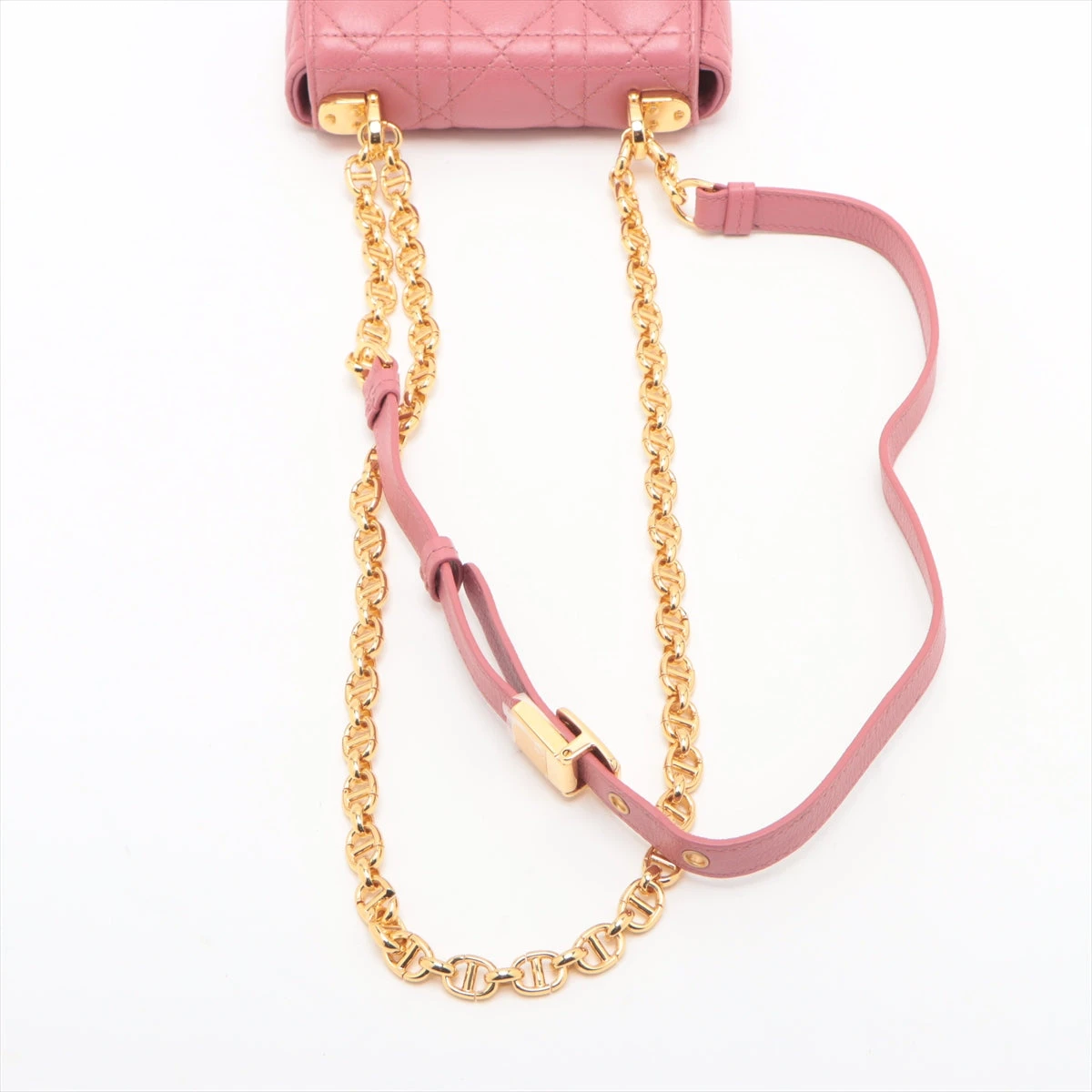 【ヴィンテージ】Rank:A☆Dior ピンク カナジュ チェーン バッグ クリスチャンディオール カナージュ カロ マイクロ レザー