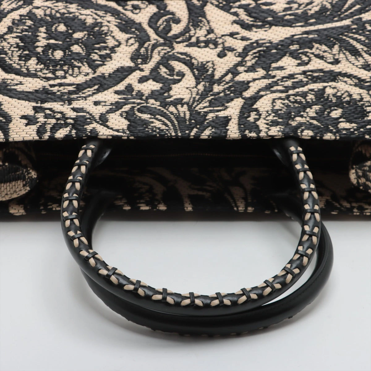 ヴェルサーチ バロッコ アテナ ラフィア×レザー トートバッグ