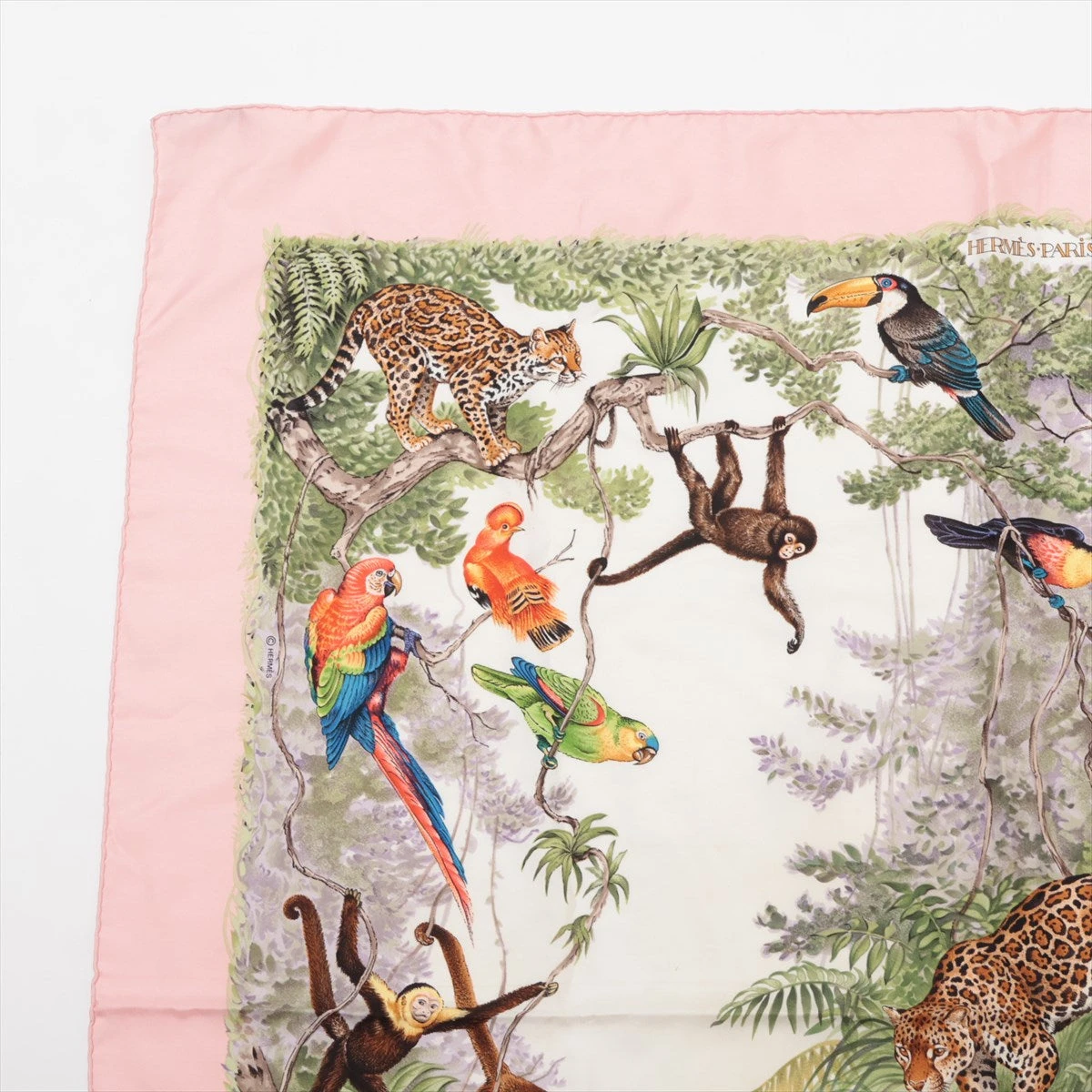 良品 HERMES スカーフ柄 シルク 前後切り替え 半袖 シャツ ブラウス
