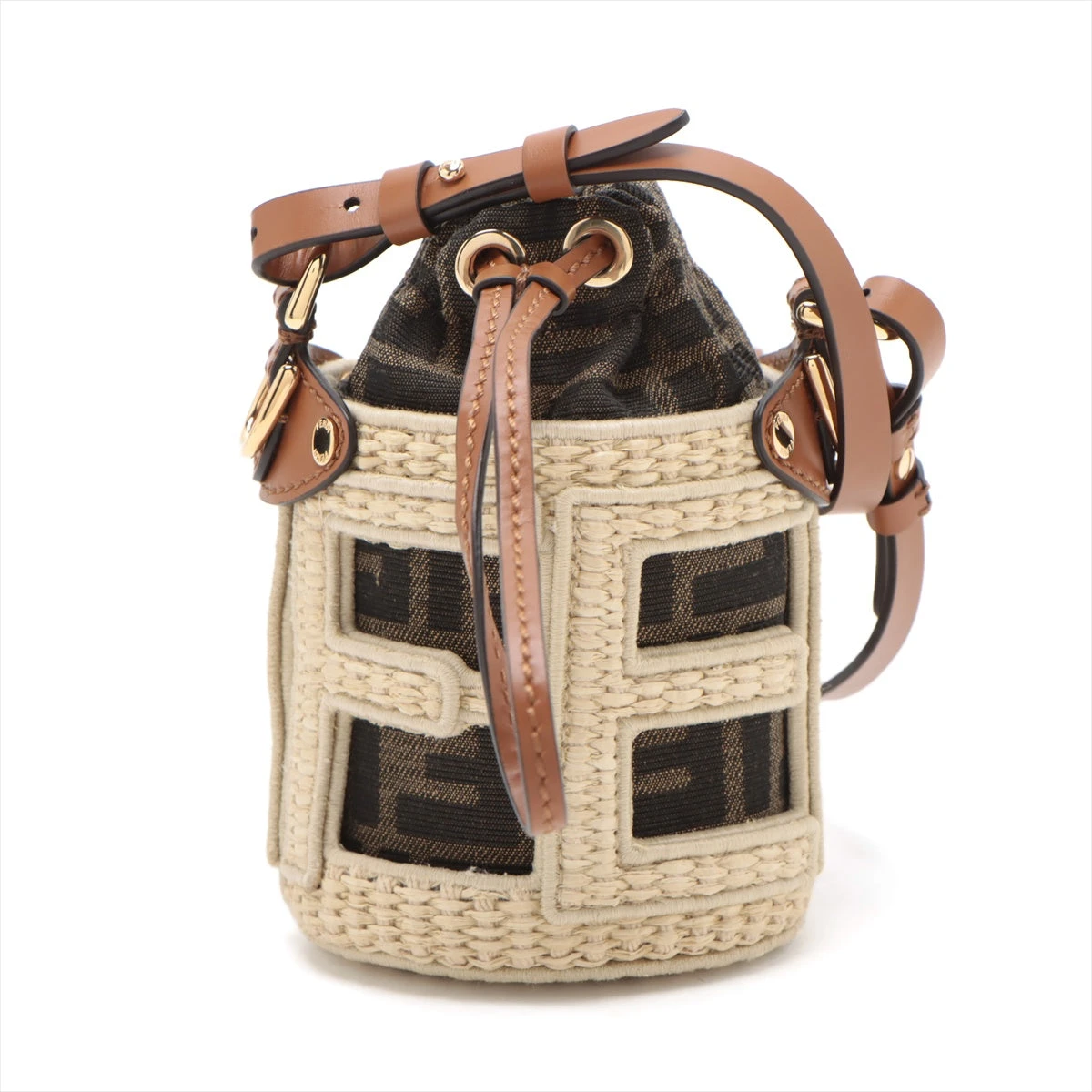 フェンディ ステップアウト キャンバス×ラフィア ショルダーバッグ  