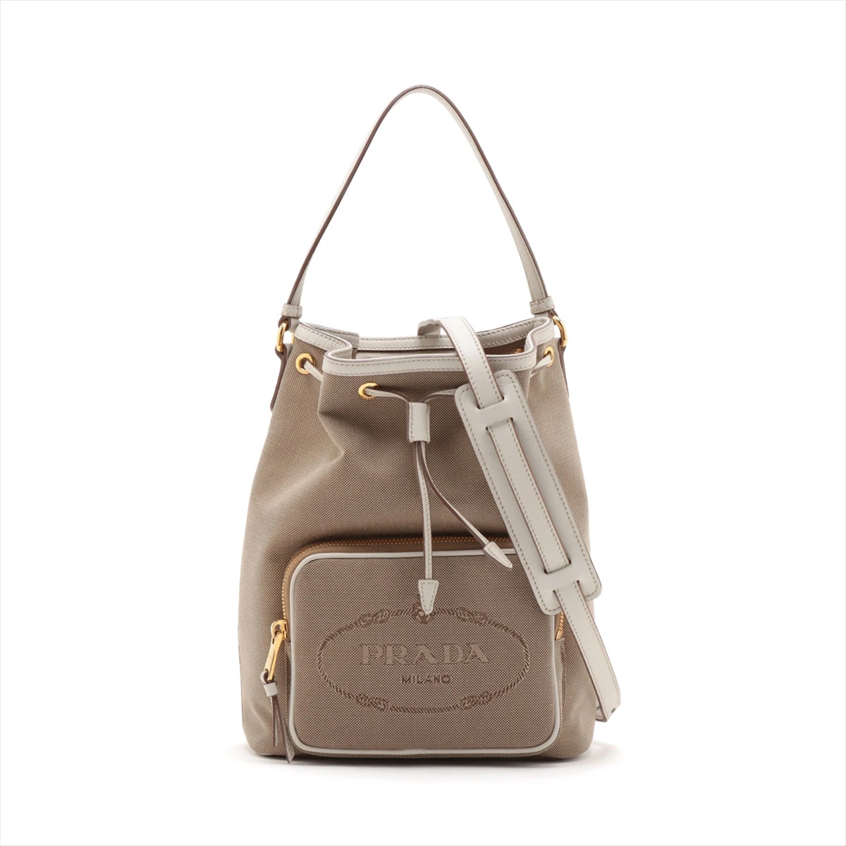 PRADA プラダ ショルダーバッグ ジャガード キャンバス レザー 