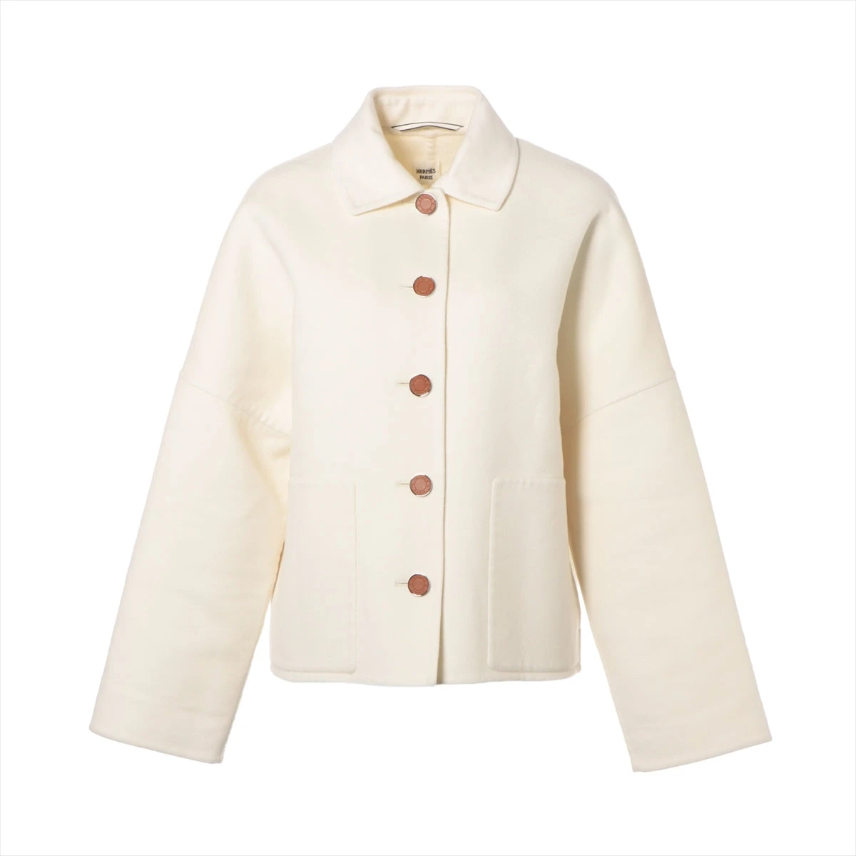 エルメス カシミヤ ピーコート 36 レディース ホワイト ダブル