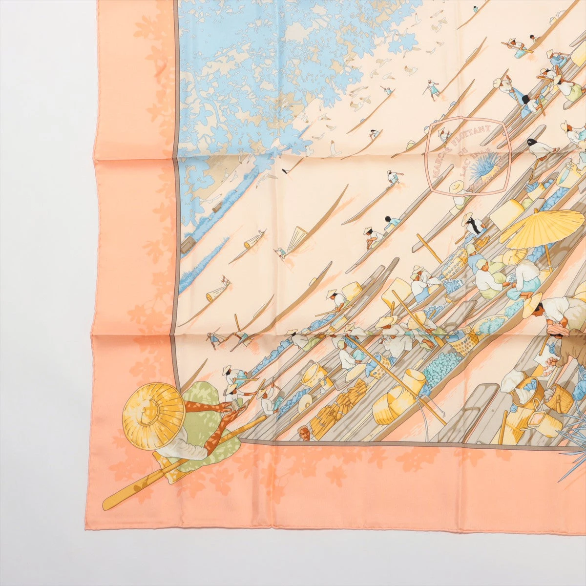 ☘️新品未使用☘️ HERMES カレ90　インレ湖の水上マーケット　ブルー ☘️新品未使用☘️ HERMES カレ90 インレ湖の水上マーケット ブルー