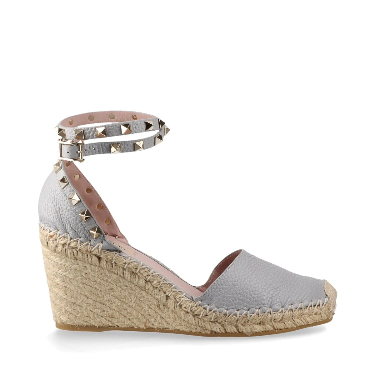 ヴァレンティノ ロックスタッズレザーウェッジソールサンダル グレー