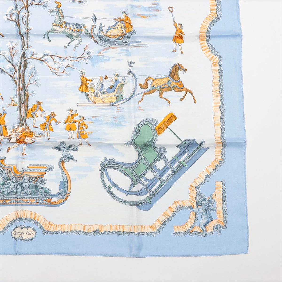 HERMES エルメス カレ90 ソリとスケート スカーフ シルク タグ無し