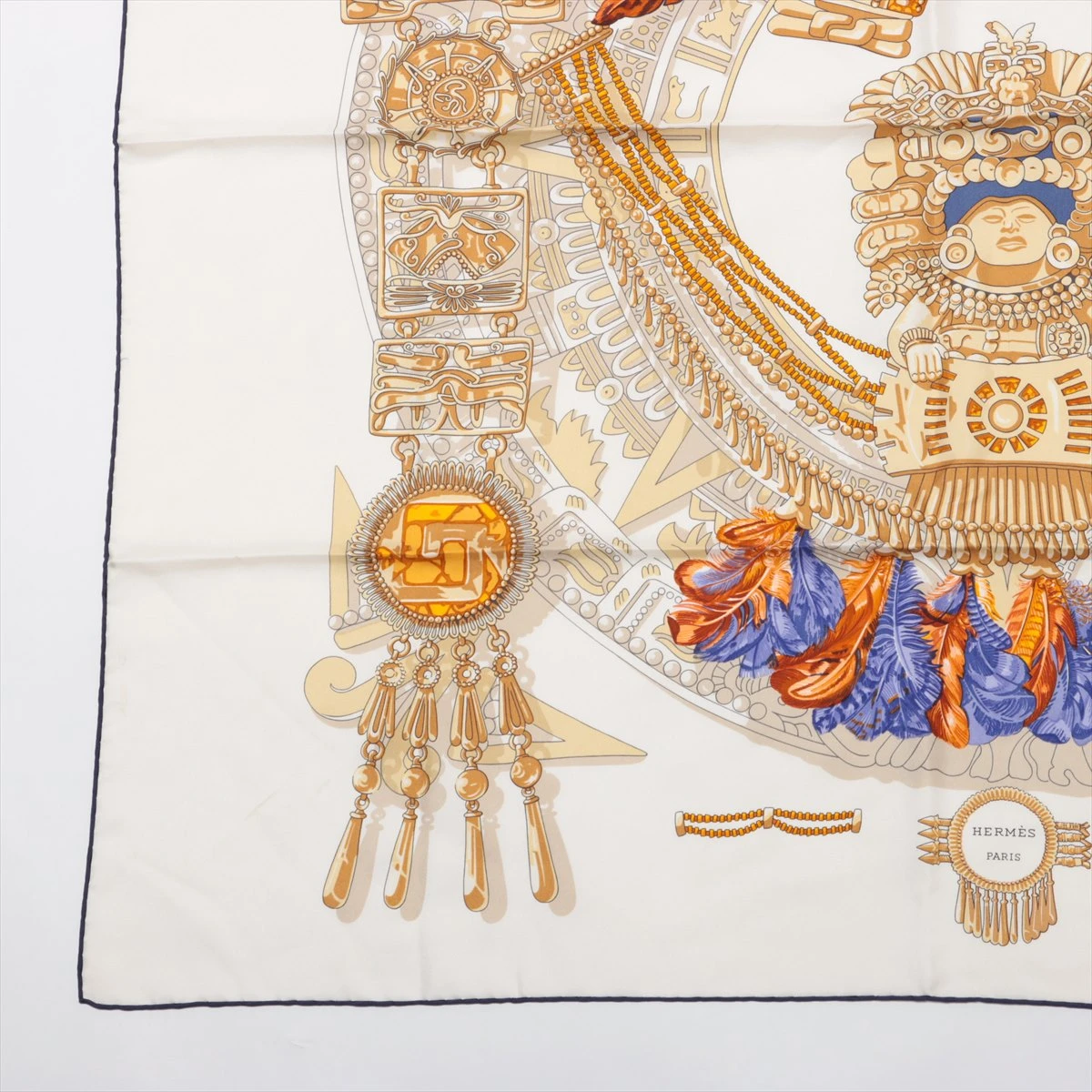⭐️良品⭐️エルメス スカーフ カレ90 ”mexique メキシコ“ エルメス カレ90 MEXIQUE メキシコ スカーフ シルク アイボリー