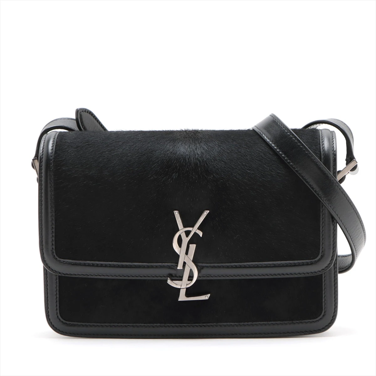 サンローランパリ ソルフェリーノ レザー×ハラコ ショルダーバッグ  