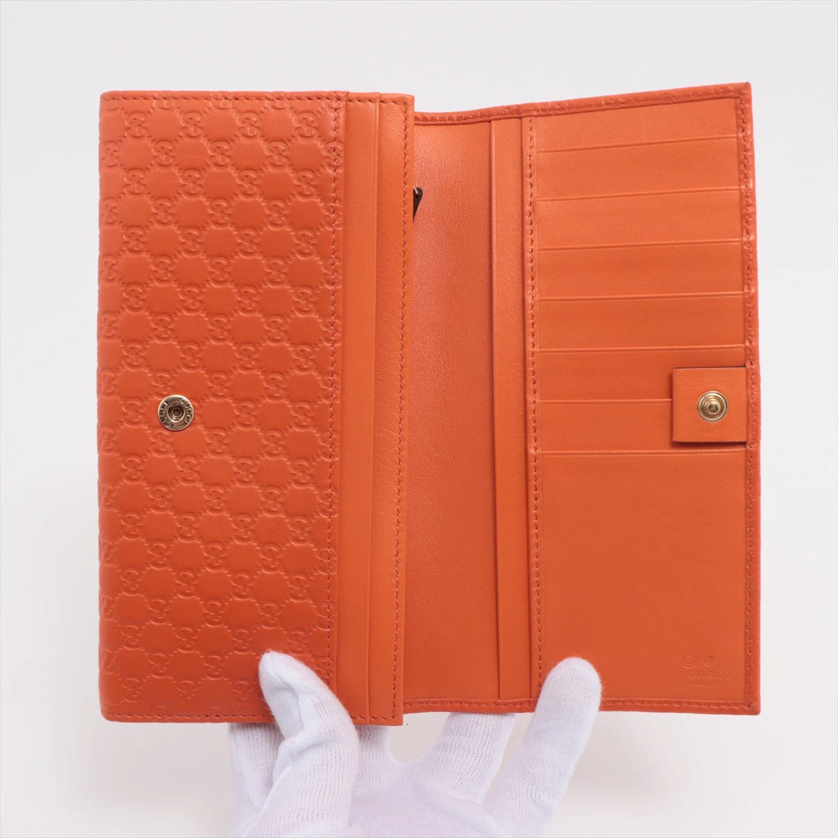 グッチ マイクログッチシマ 449396 レザー 長財布 オレンジ