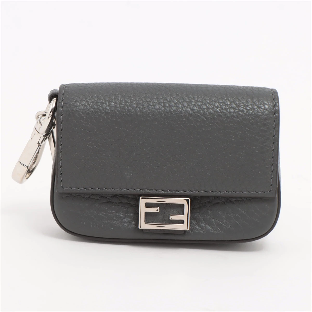 フェンディ ポーチ レザー シルバー ロゴ FENDI 化粧ポーチ 革 銀 、 バゲット ポーチ スモール レザー グレー | Fendi