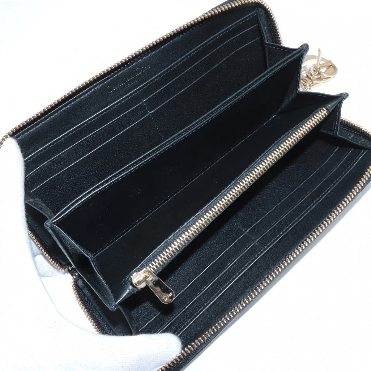 美品✨Dior レディディオール カナージュ 財布 ラウンドジップ パテント 黒 ディオール レディディオール カナージュ パテントレザー ラウンド