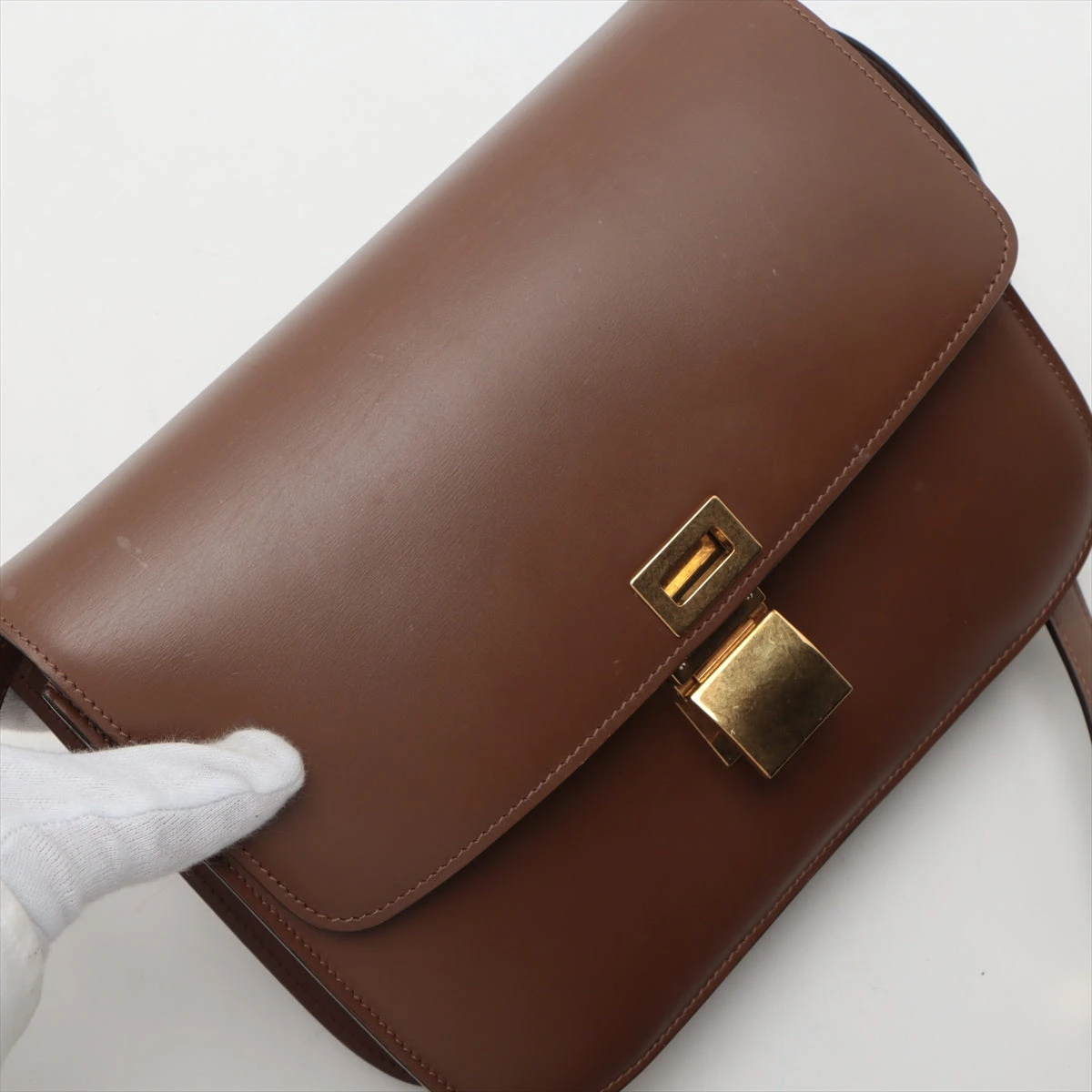 セリーヌ クラシックボックス レザー ショルダーバッグ ブラウン  