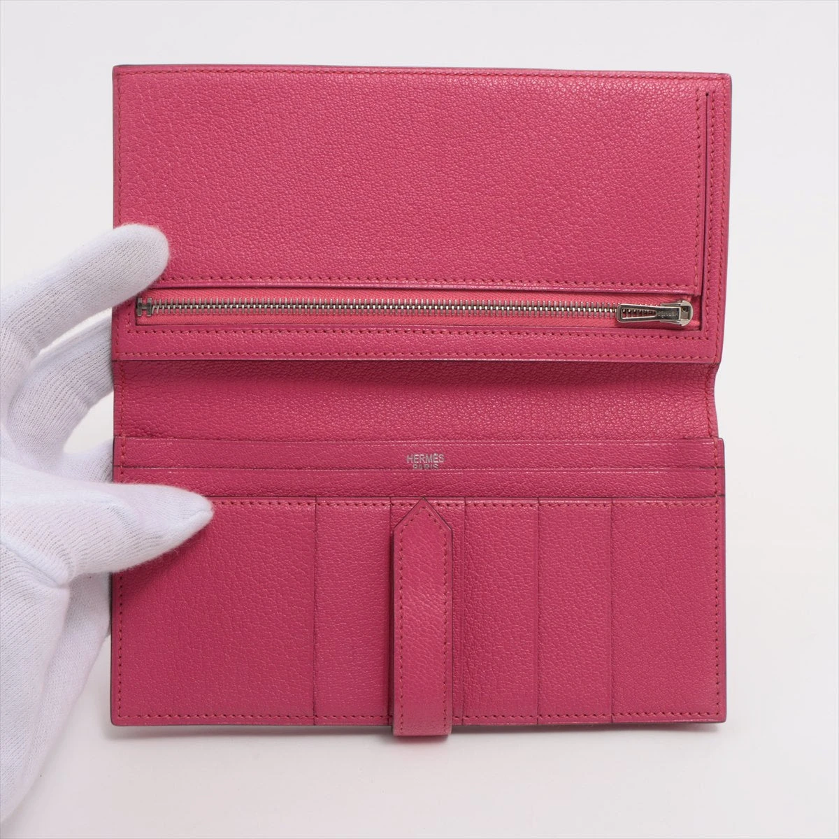 エルメス ベアン シェブルミゾル 財布 ピンク シルバー金具 □K:2007年 